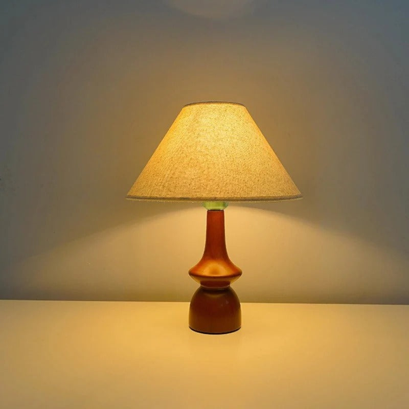 Led Lights Bedside Lamp With Fabric Shade | Wooden Base
