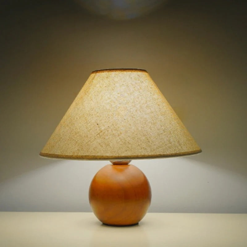 Led Lights Bedside Lamp With Fabric Shade | Wooden Base