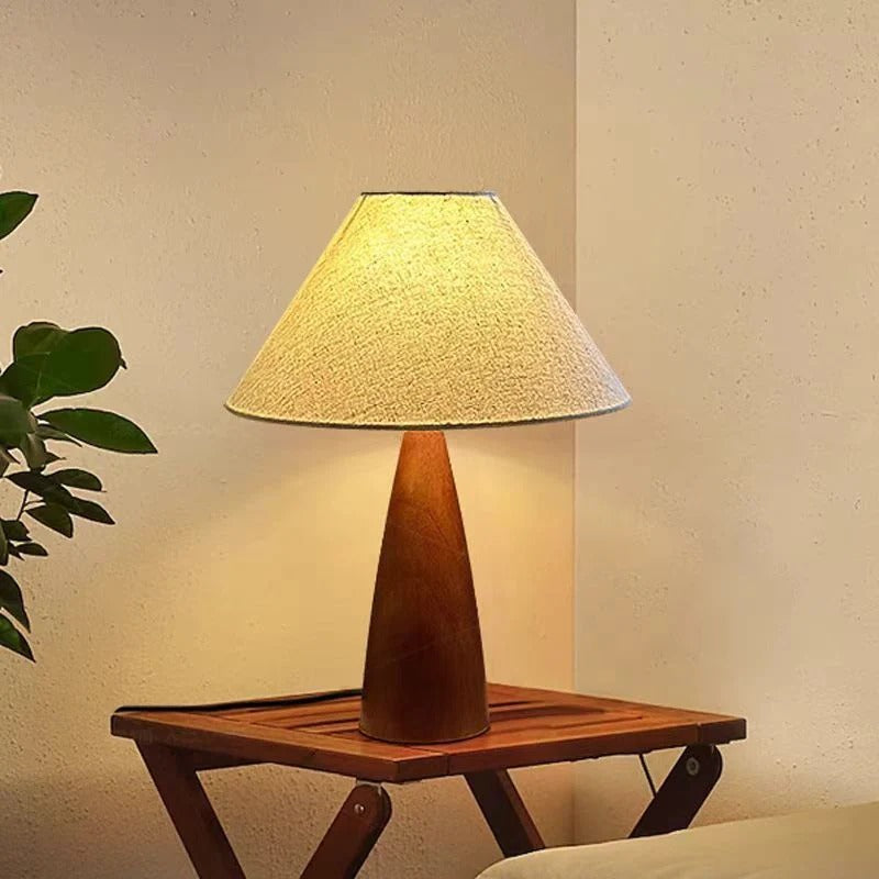 Led Lights Bedside Lamp With Fabric Shade | Wooden Base