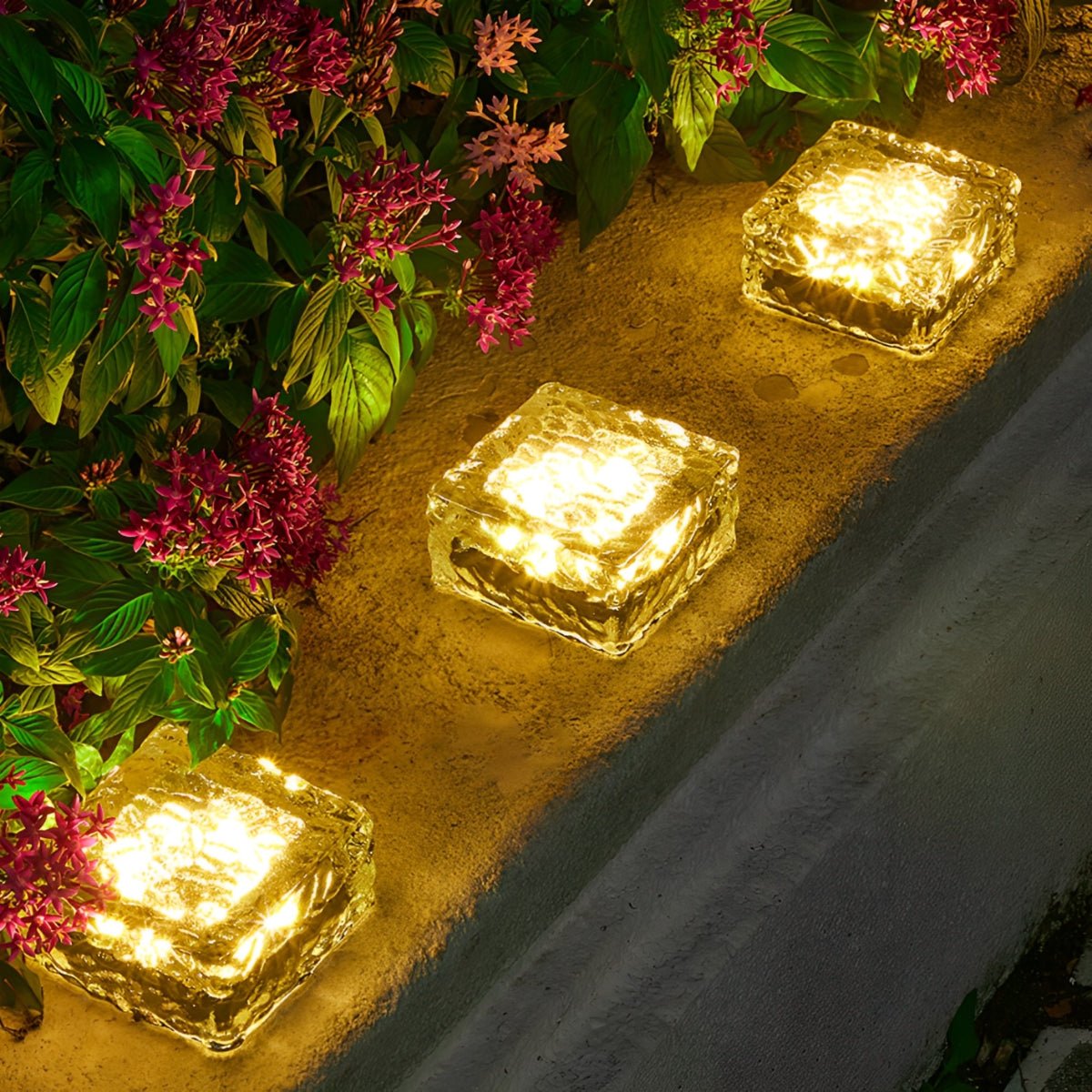 Outdoor Lights LED Glass Brick Path Lamps | Solar