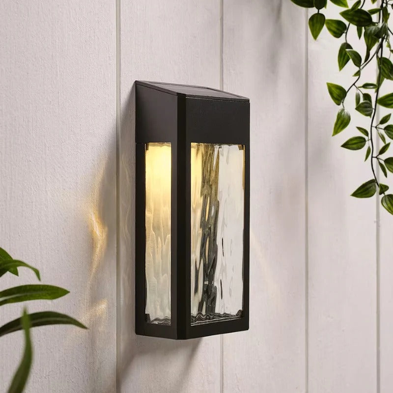 Outdoor Wall Light Solar LED Exterior | Textured Glass