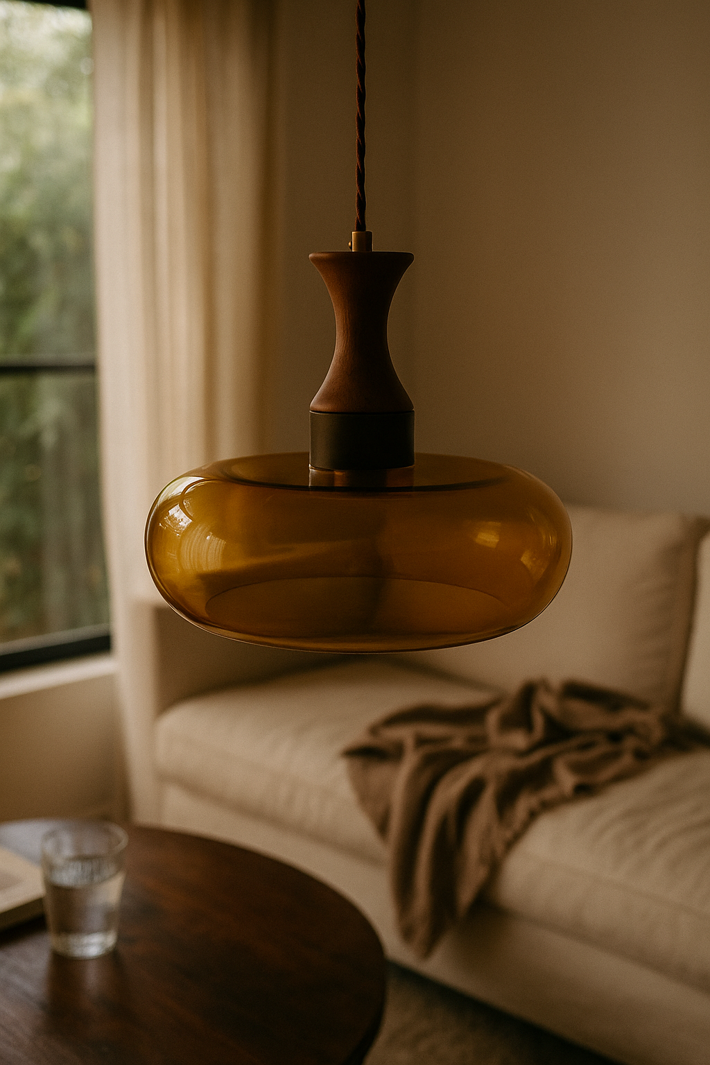 Pendant Lights Glass Amber Living Room | Wooden