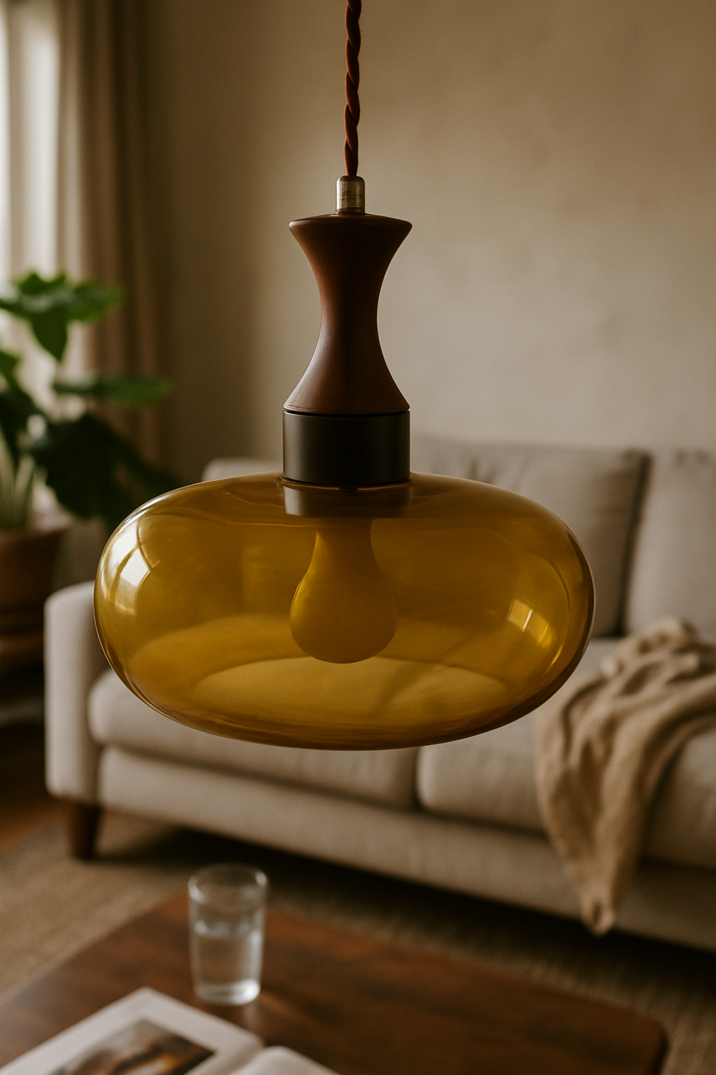 Pendant Lights Glass Amber Living Room | Wooden