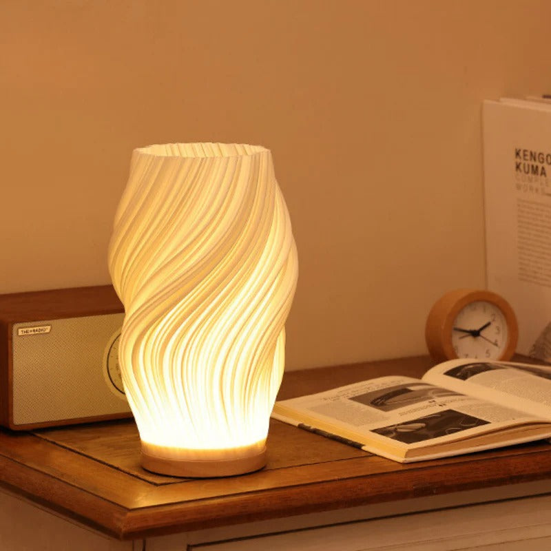 Rechargeable Lamp With Twisted Shade | Modern Table Lighting