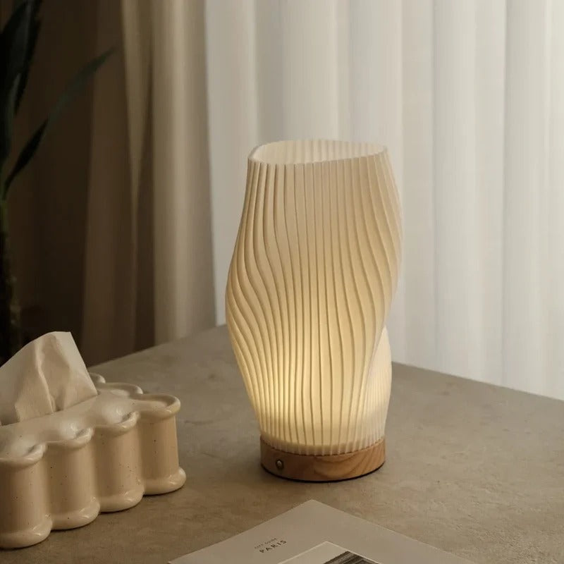 Rechargeable Lamp With Twisted Shade | Modern Table Lighting