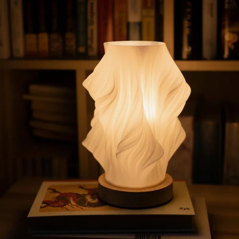 Rechargeable Lamp With Twisted Shade | Modern Table Lighting
