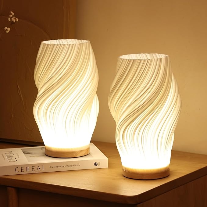 Rechargeable Lamp With Twisted Shade | Modern Table Lighting