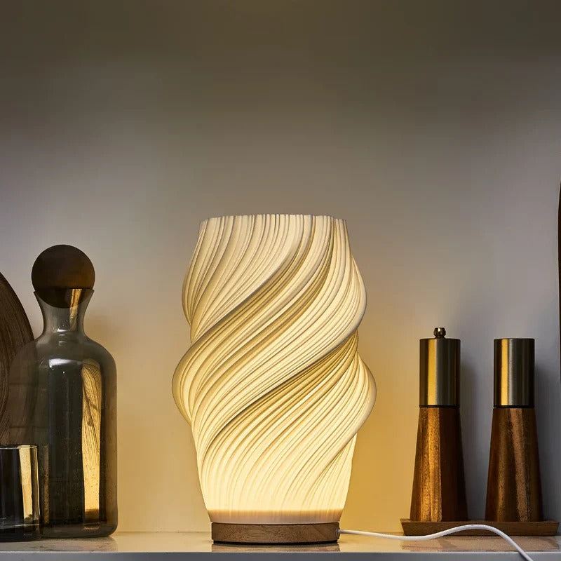 Rechargeable Lamp With Twisted Shade | Modern Table Lighting