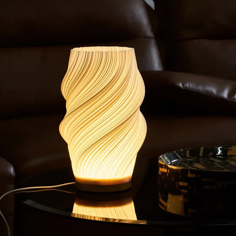 Rechargeable Lamp With Twisted Shade | Modern Table Lighting