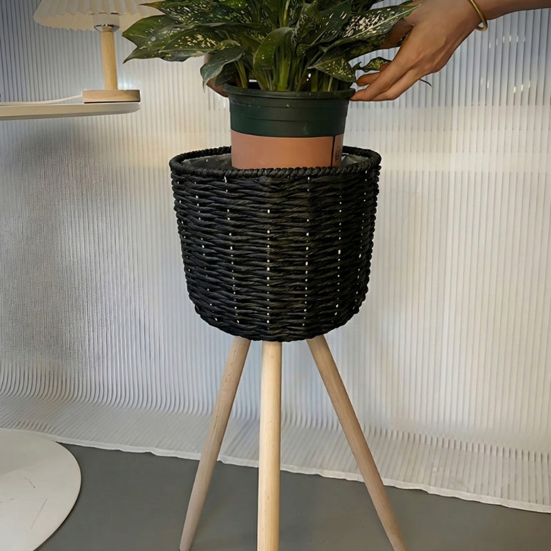 Round Plant Stand with Wooden Legs | Indoor