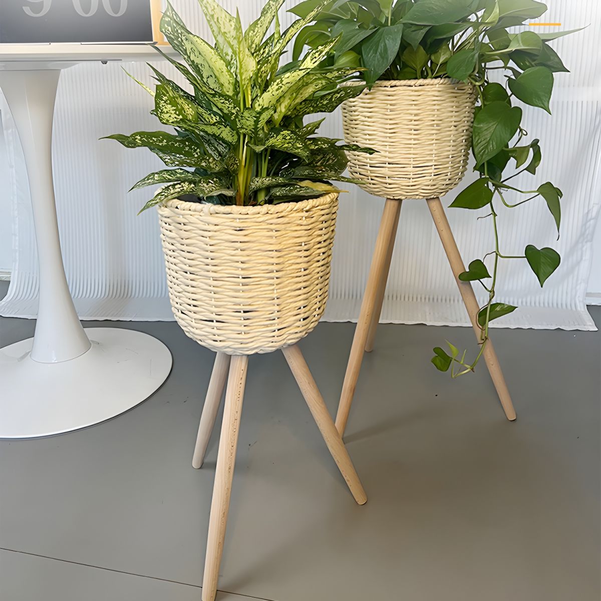 Round Plant Stand with Wooden Legs | Indoor