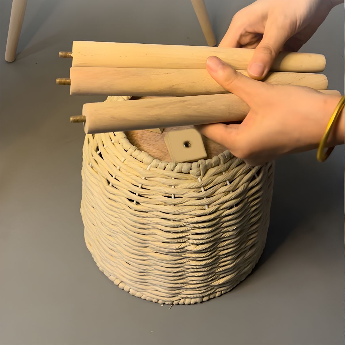 Round Plant Stand with Wooden Legs | Indoor