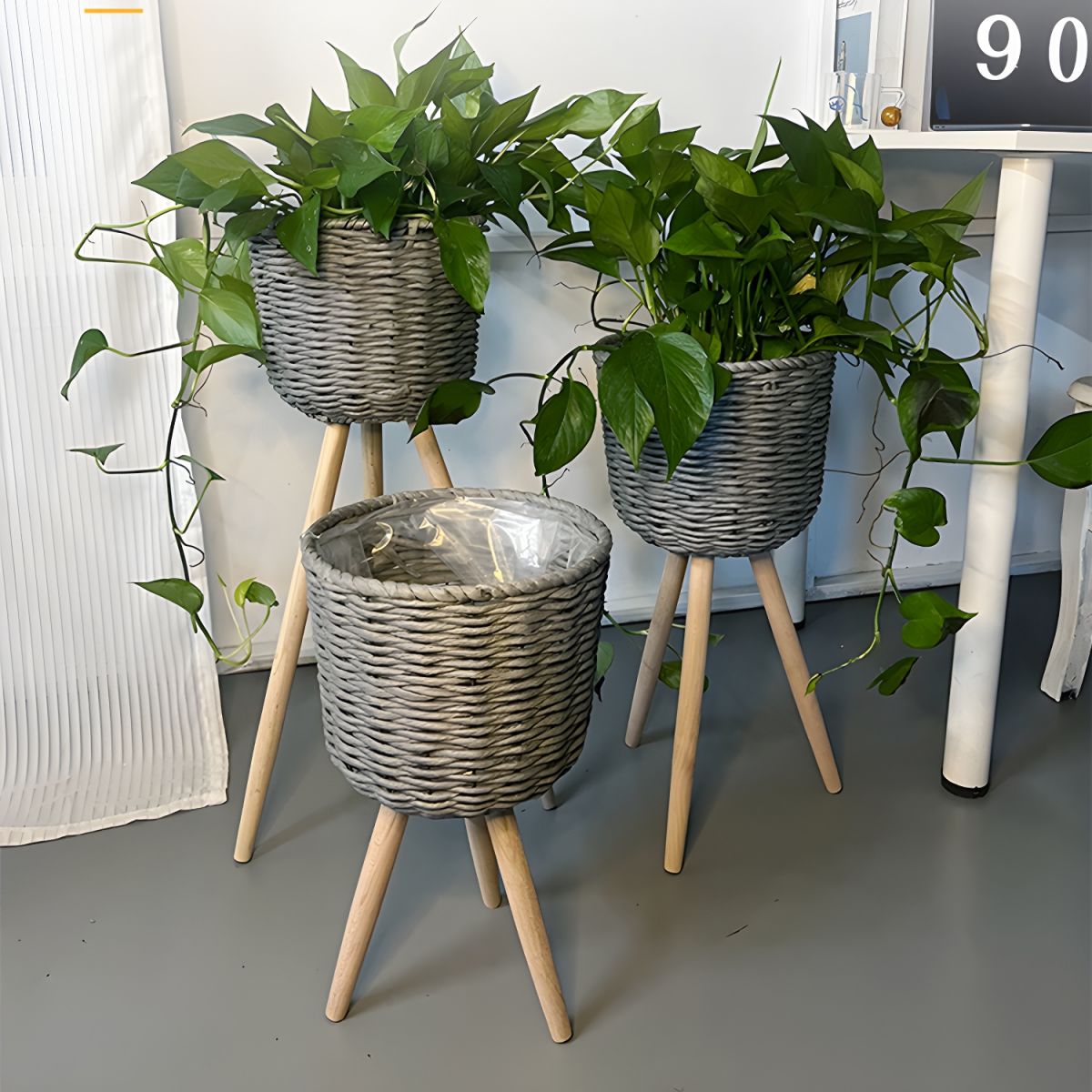 Round Plant Stand with Wooden Legs | Indoor