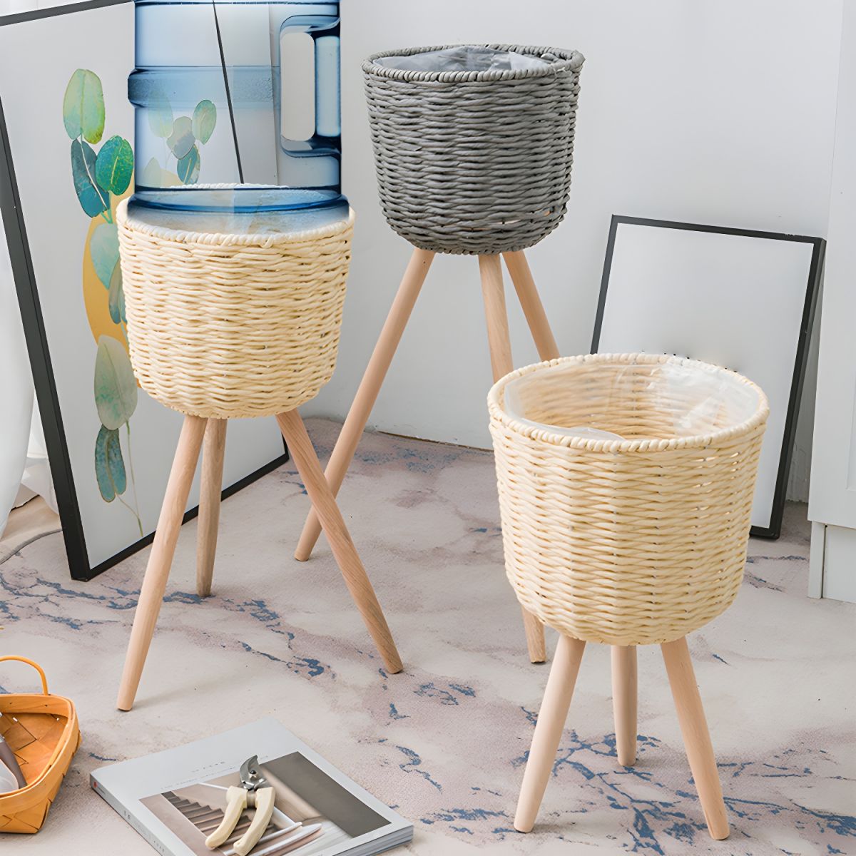 Round Plant Stand with Wooden Legs | Indoor