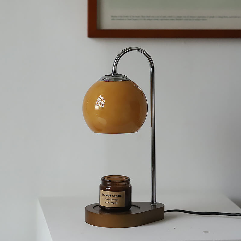 Table Lamp Modern Glass Shade | Wooden Base Candle Warmer