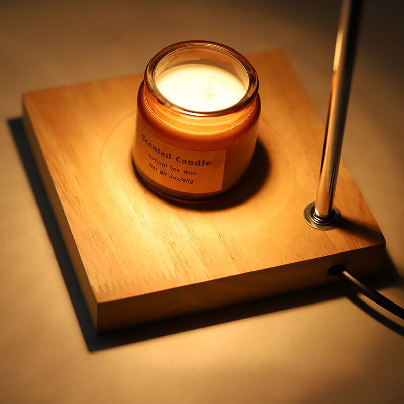 Table Lamp Modern Glass Shade | Wooden Base Candle Warmer