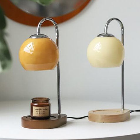 Table Lamp Modern Glass Shade | Wooden Base Candle Warmer