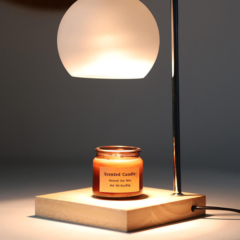 Table Lamp Modern Glass Shade | Wooden Base Candle Warmer