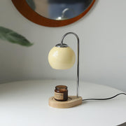 Table Lamp Modern Glass Shade | Wooden Base Candle Warmer
