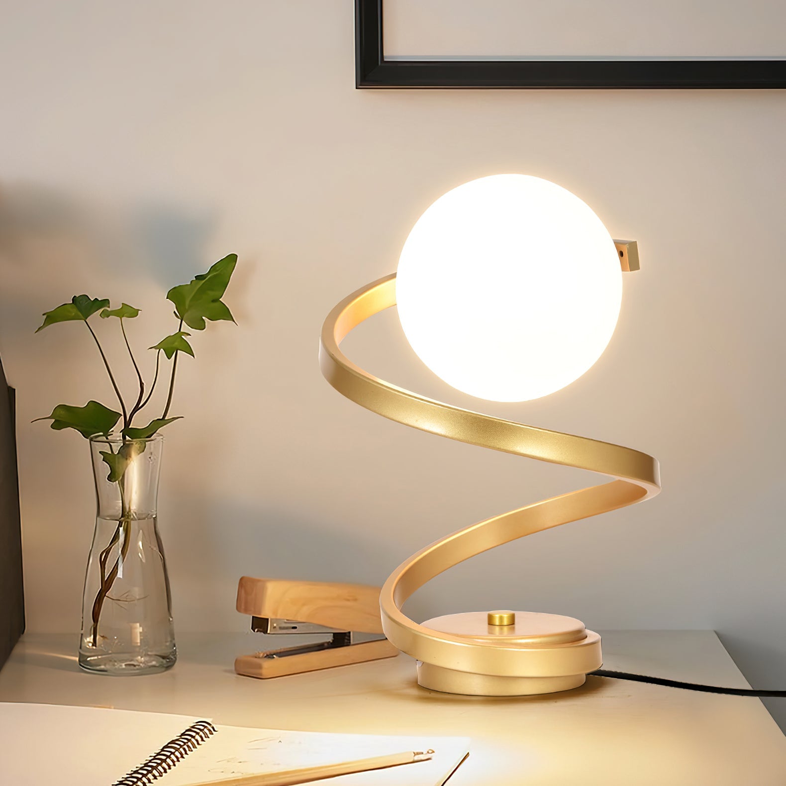 Table Lamp Spiral LED Bedside Glass | Globe