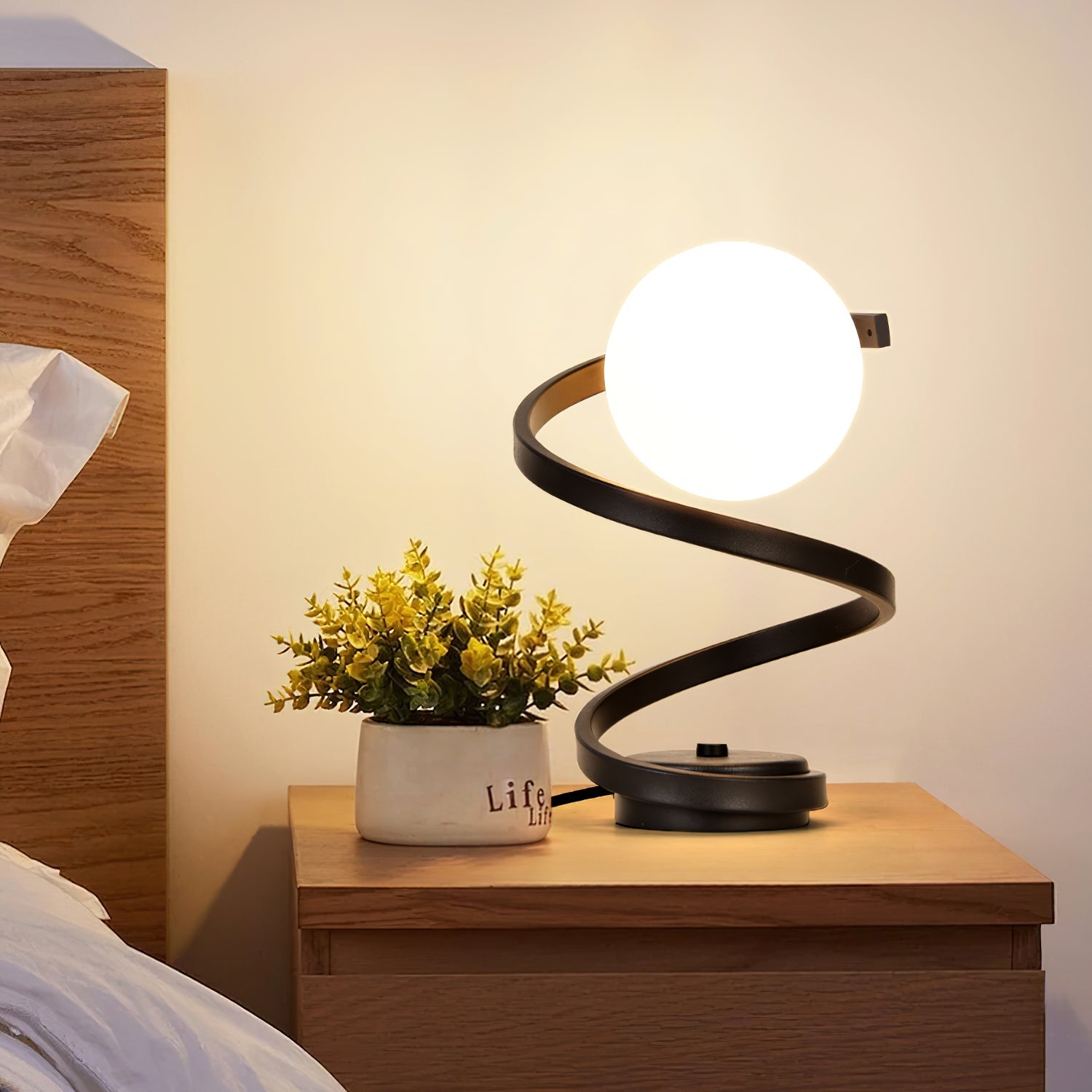 Table Lamp Spiral LED Bedside Glass | Globe