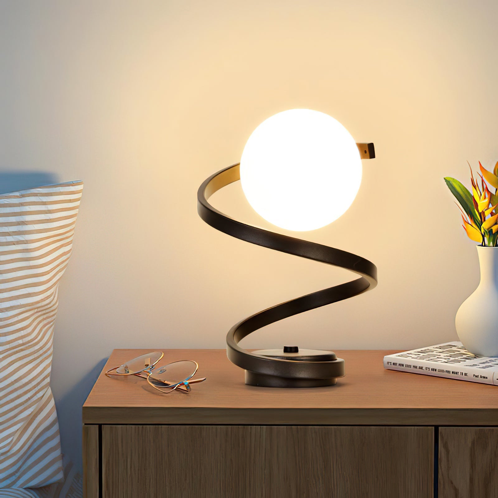 Table Lamp Spiral LED Bedside Glass | Globe