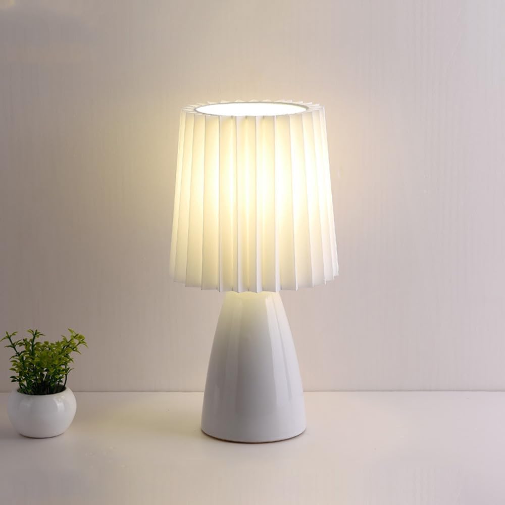 Table Lamps Bedside Pleated Shade | Ceramic Base