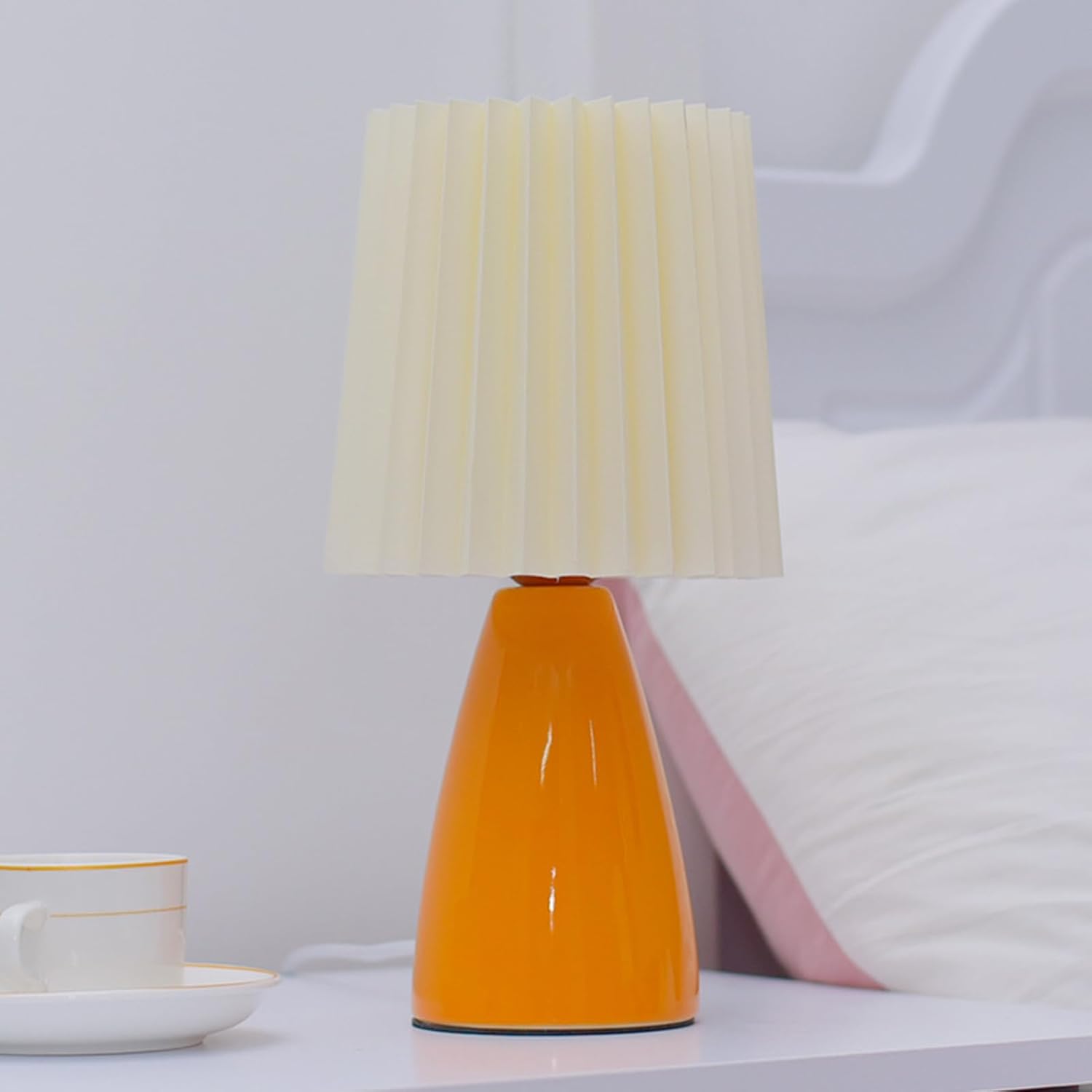 Table Lamps Bedside Pleated Shade | Ceramic Base