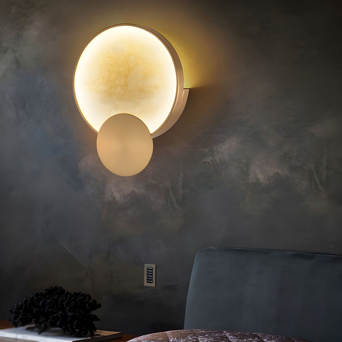Wall Light LED Round Stone Effect | Bedroom Living Room