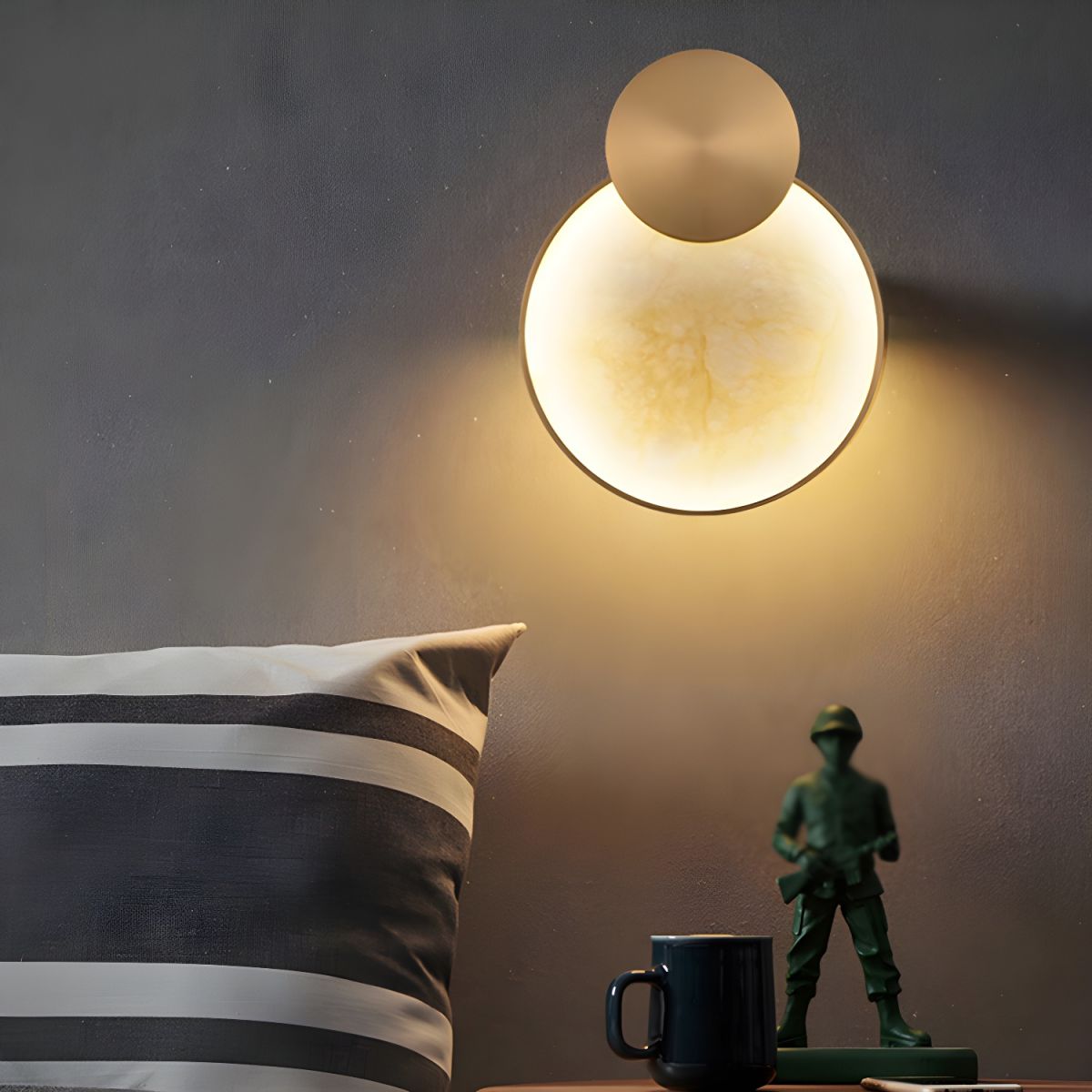 Wall Light LED Round Stone Effect | Bedroom Living Room