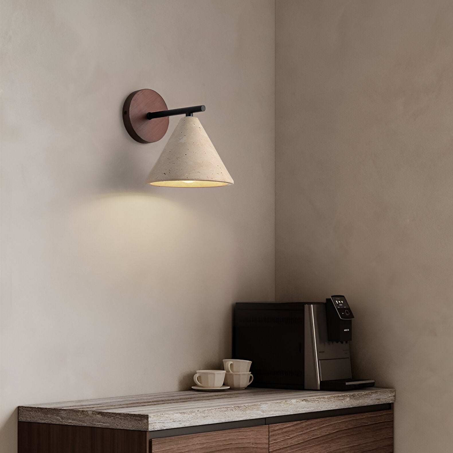Wall Lights Modern Stone Cone | Wooden Base