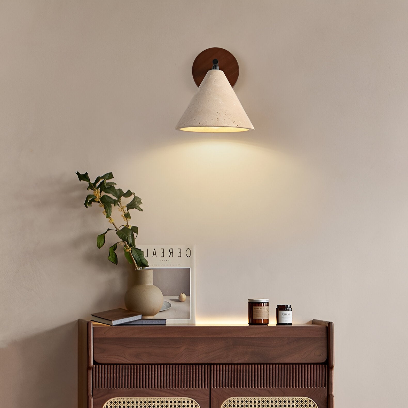 Wall Lights Modern Stone Cone | Wooden Base