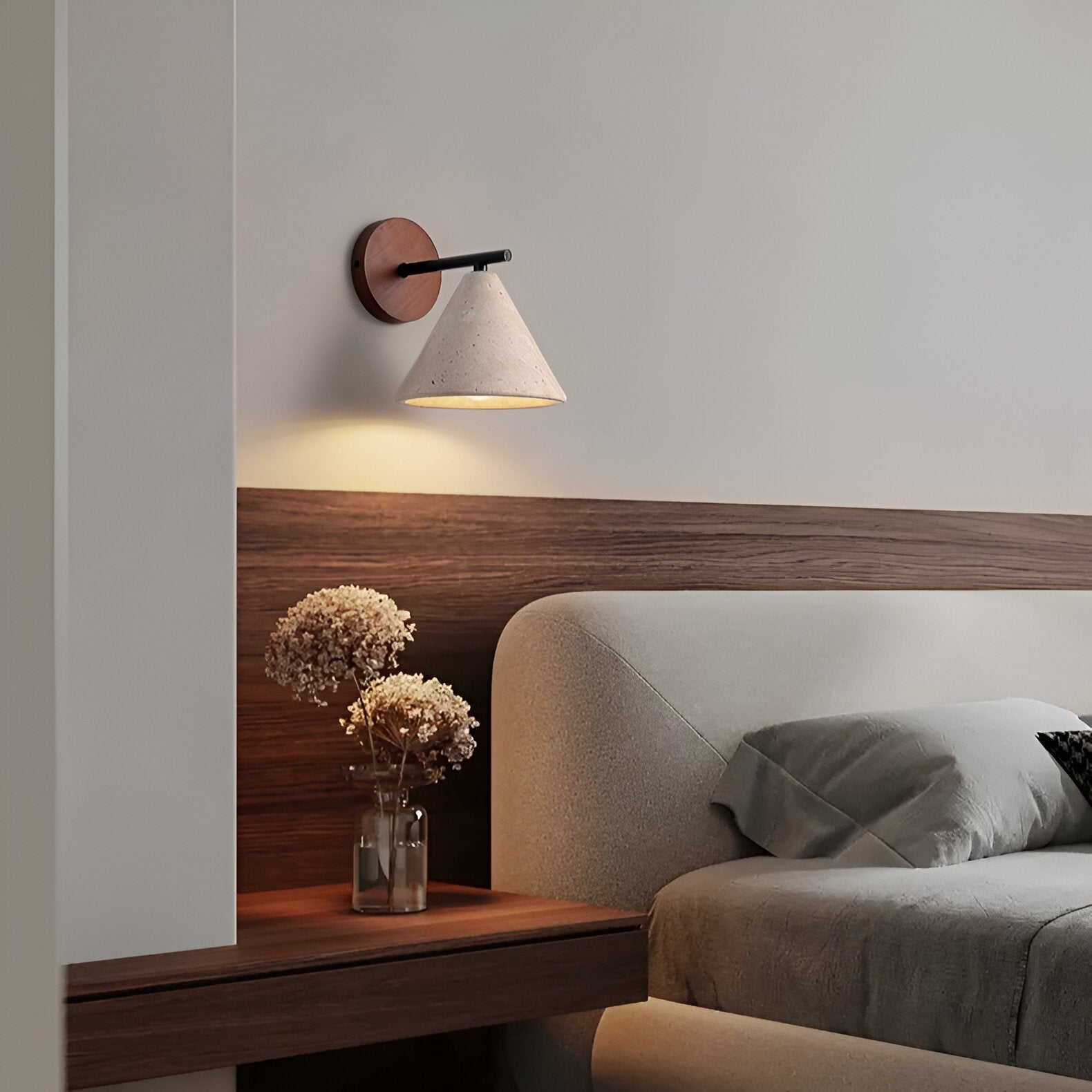 Wall Lights Modern Stone Cone | Wooden Base