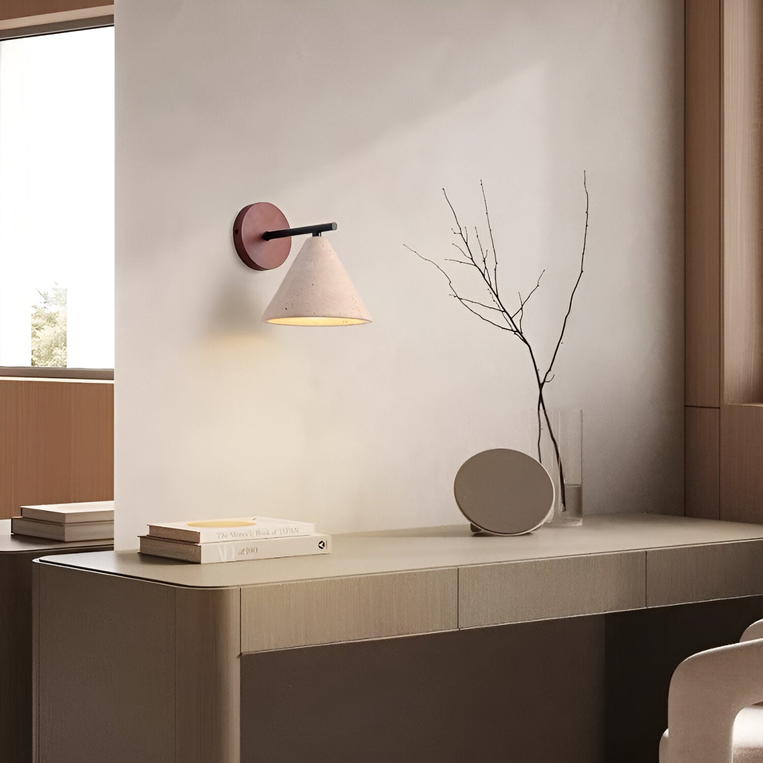 Wall Lights Modern Stone Cone | Wooden Base