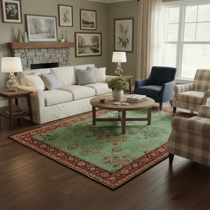 Washable Carpet Large Living Room Green | Vintage