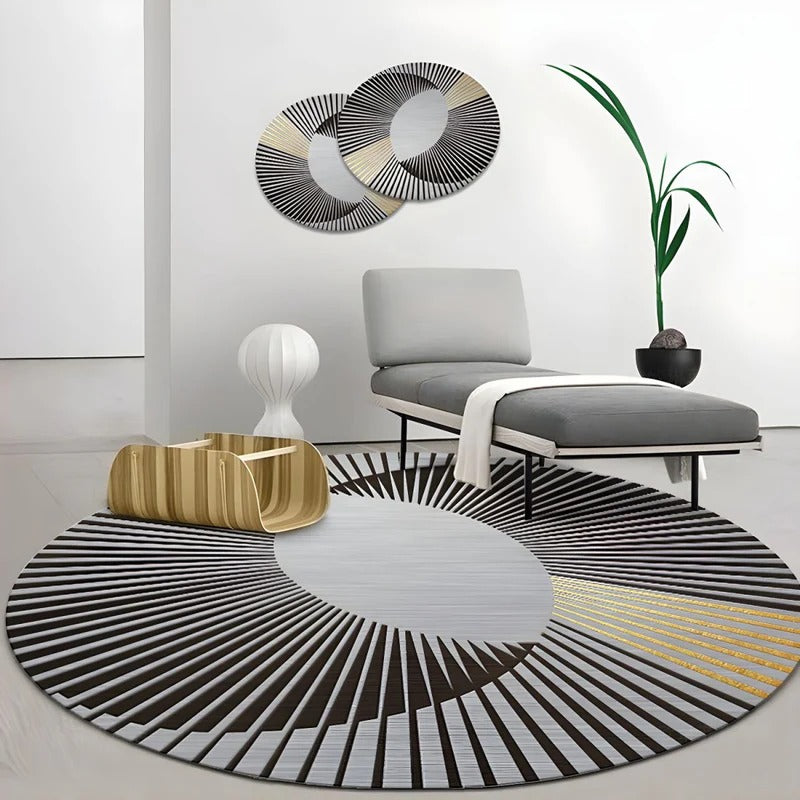 Washable Carpet Round Living Room Geometric Pattern | Modern