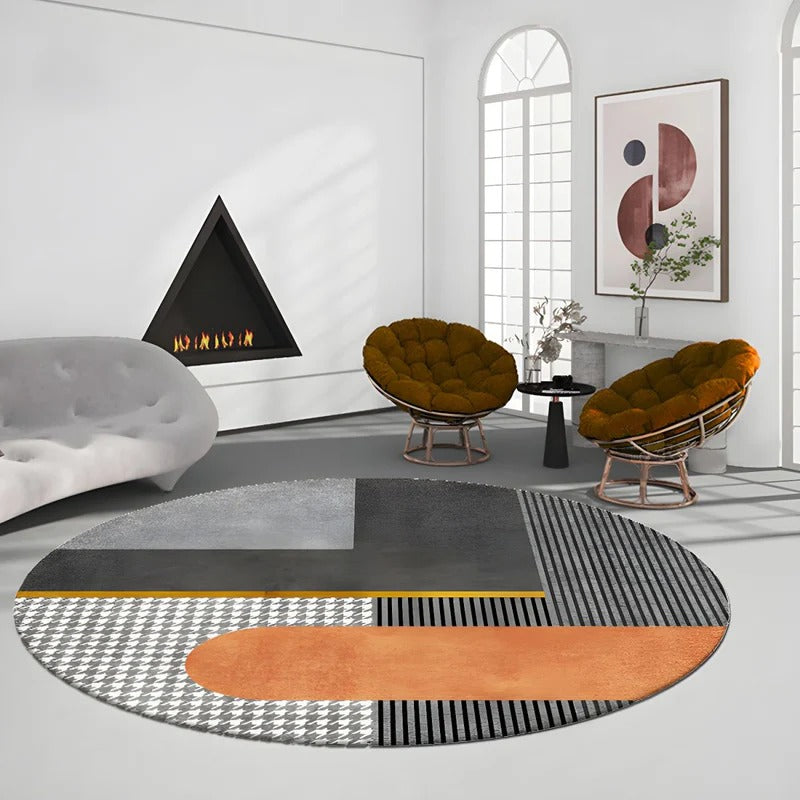Washable Carpet Round Living Room Geometric Pattern | Modern