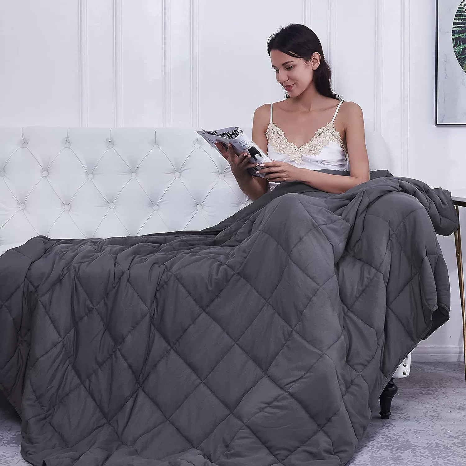 Weighted Blanket Quilted Bed | Dark Grey