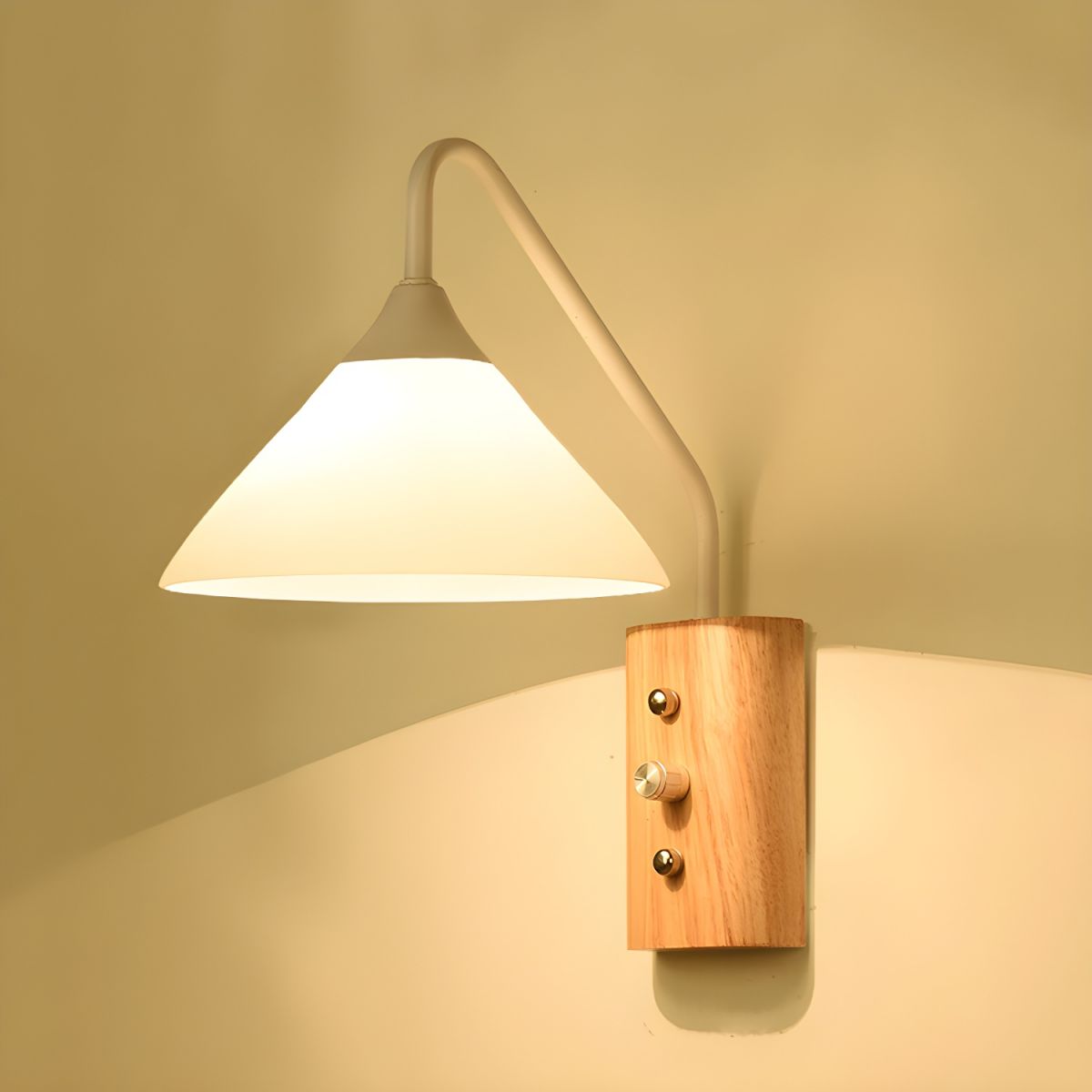 Wooden Wall Light With Cone Shade | Modern