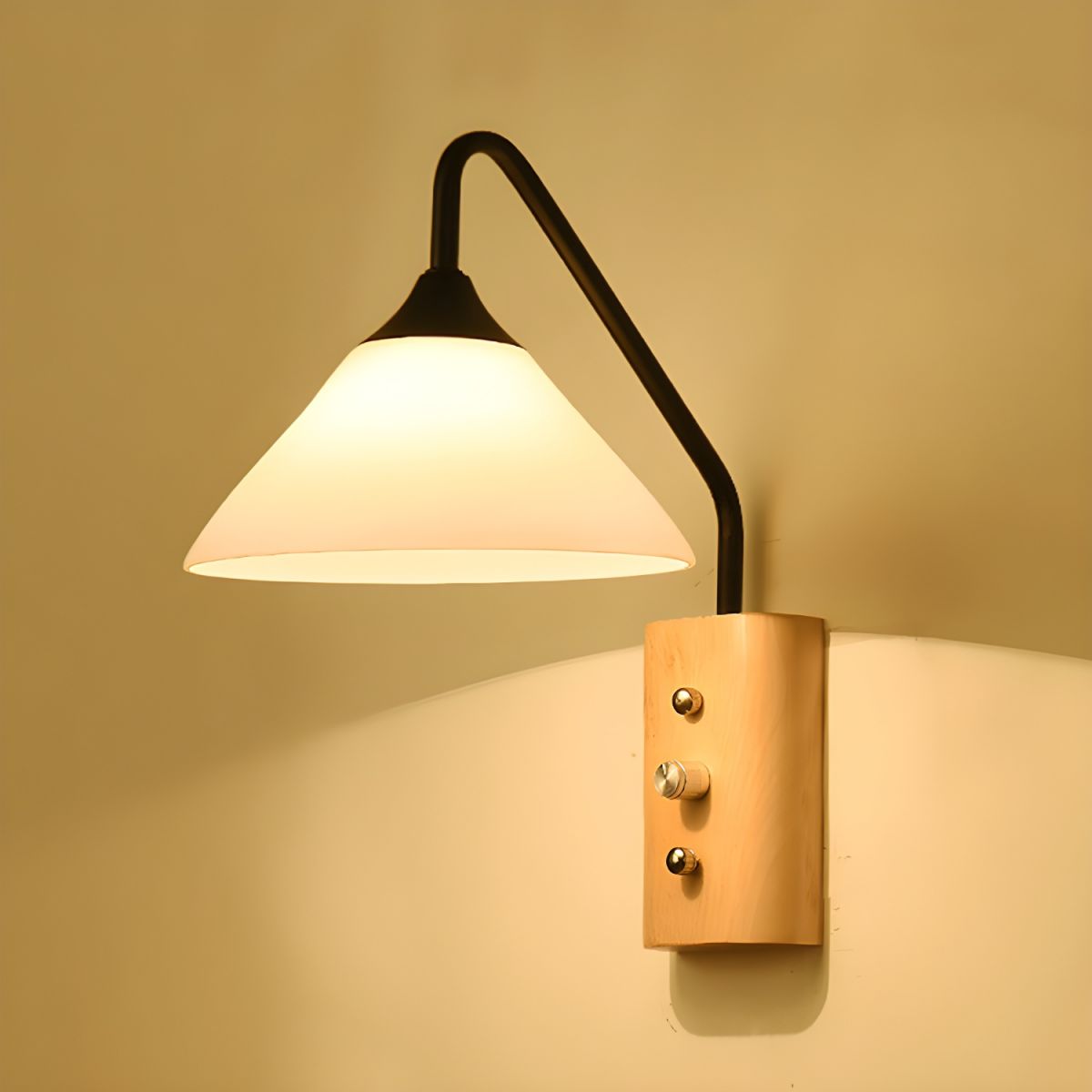 Wooden Wall Light With Cone Shade | Modern