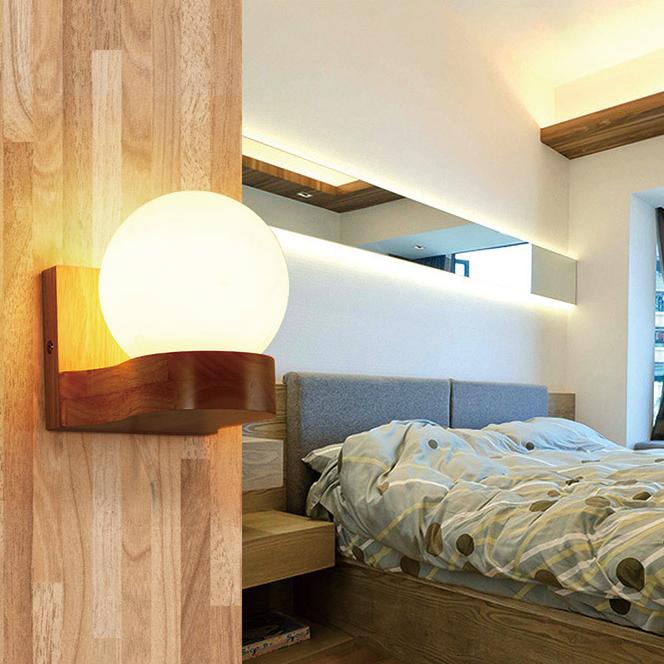 Wooden Wall Lights LED Bedroom Bedside Globe | Oak Sconce