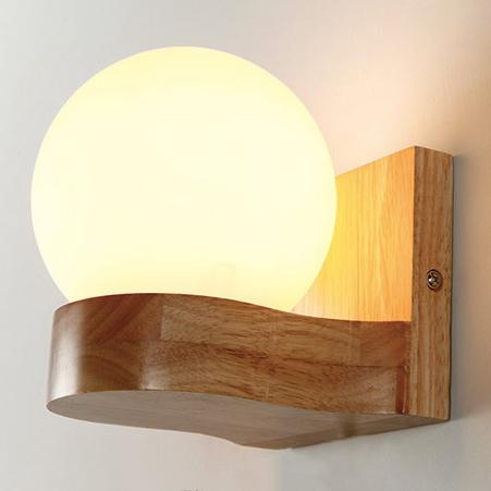Wooden Wall Lights LED Bedroom Bedside Globe | Oak Sconce