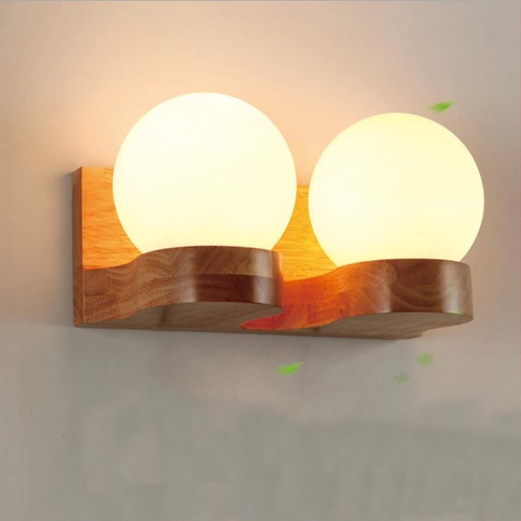 Wooden Wall Lights LED Bedroom Bedside Globe | Oak Sconce