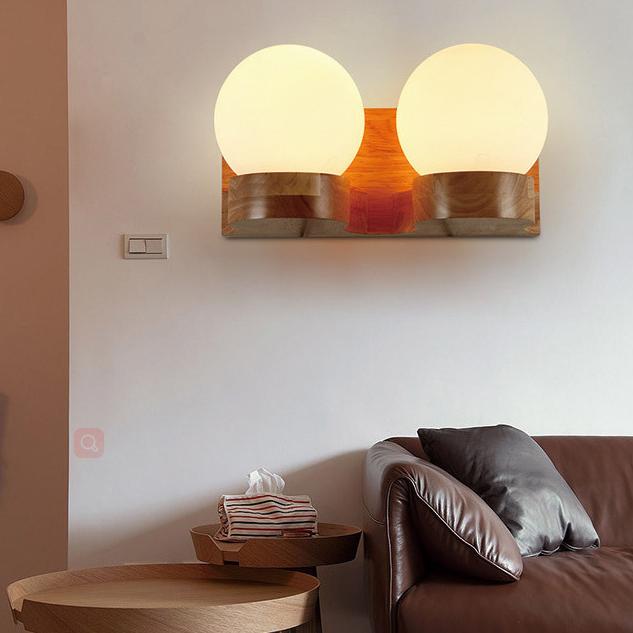 Wooden Wall Lights LED Bedroom Bedside Globe | Oak Sconce