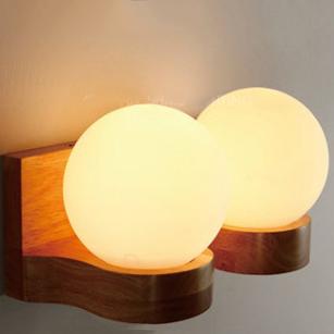 Wooden Wall Lights LED Bedroom Bedside Globe | Oak Sconce