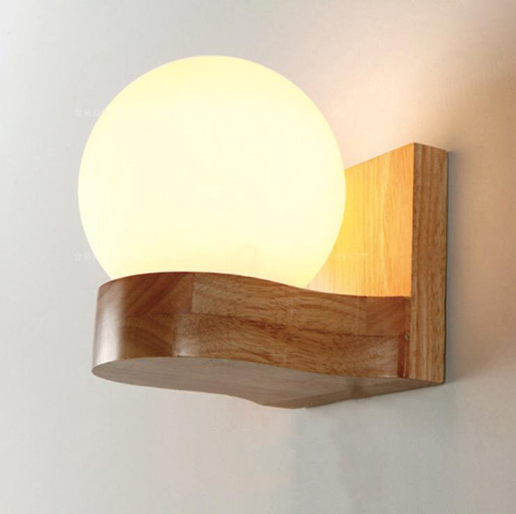 Wooden Wall Lights LED Bedroom Bedside Globe | Oak Sconce