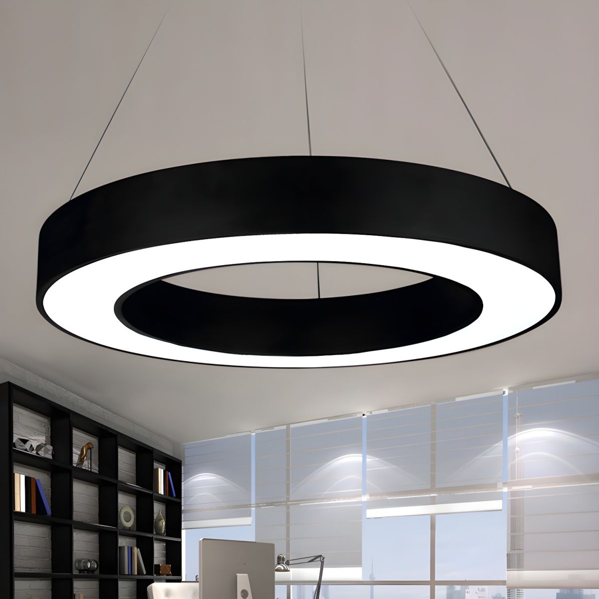 Black Ring LED Hanging Pendant Light for Living Room | Modern