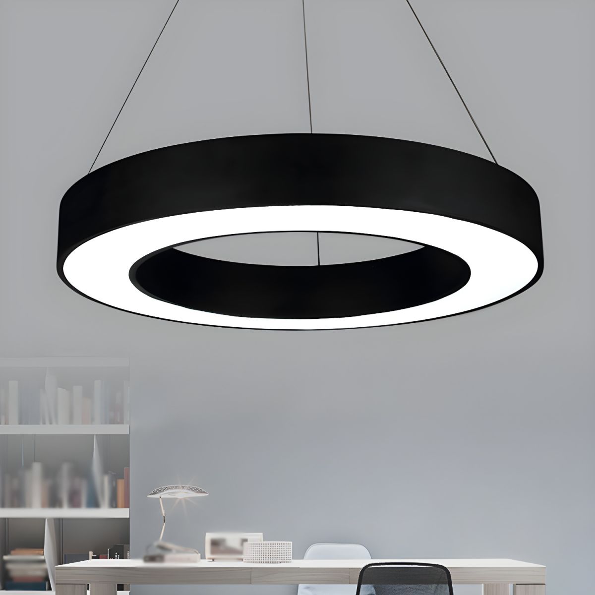 Black Ring LED Hanging Pendant Light for Living Room | Modern
