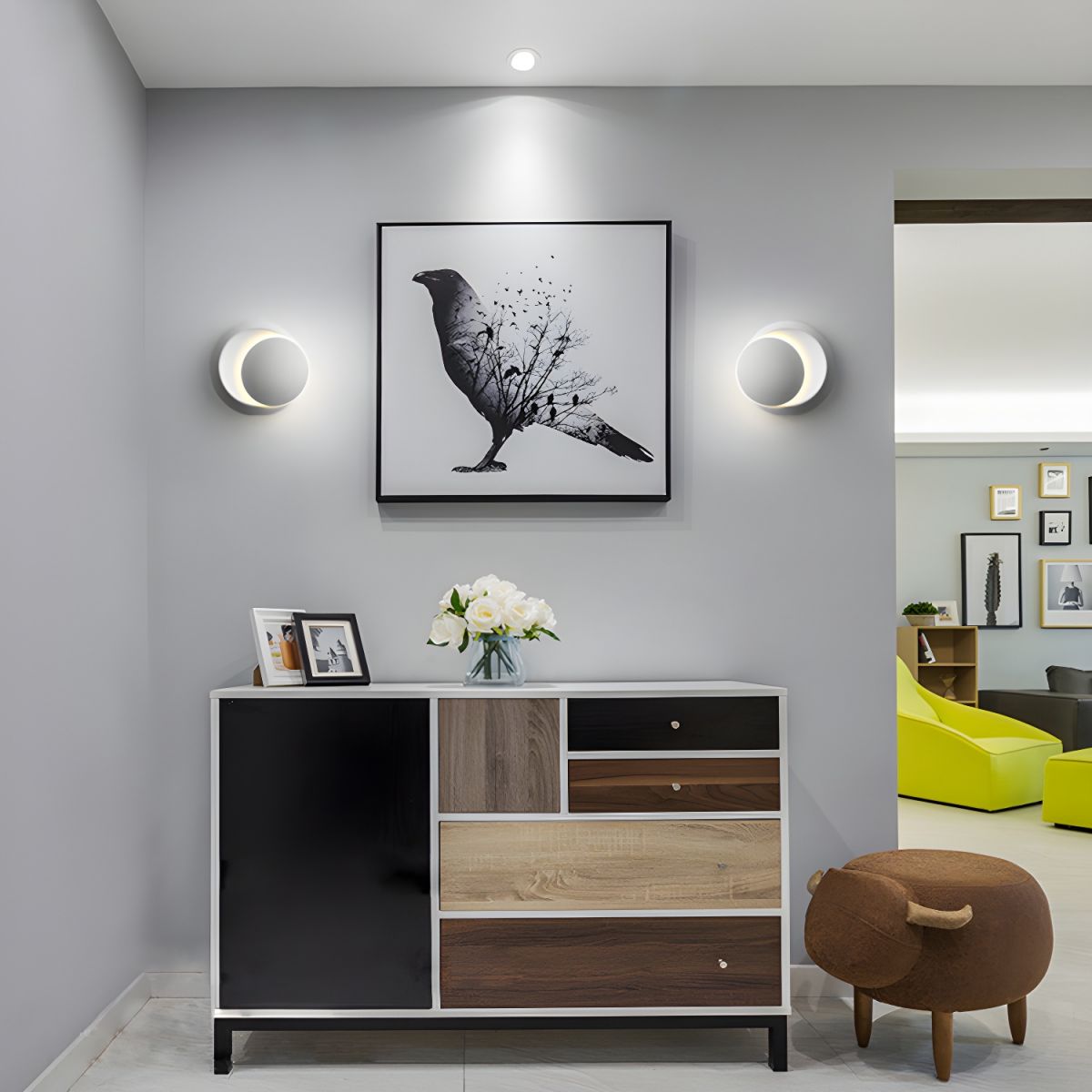 Crescent Moon Rotating Disc LED Wall Light | Minimalist