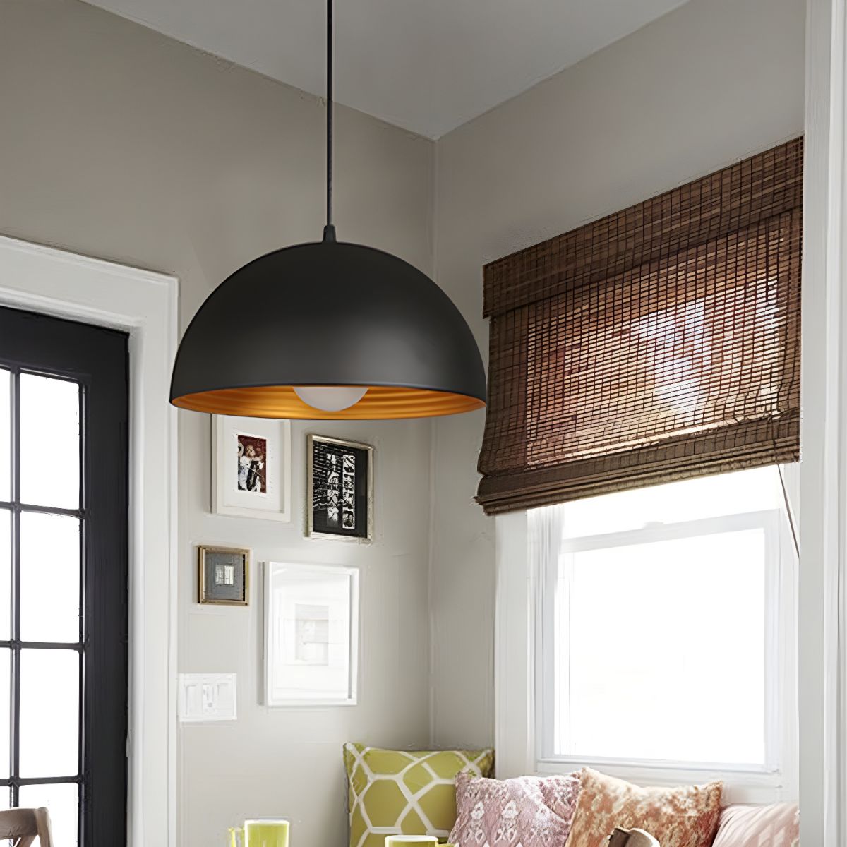 Dome Hanging Pendant Light Ribbed Interior | Living Room
